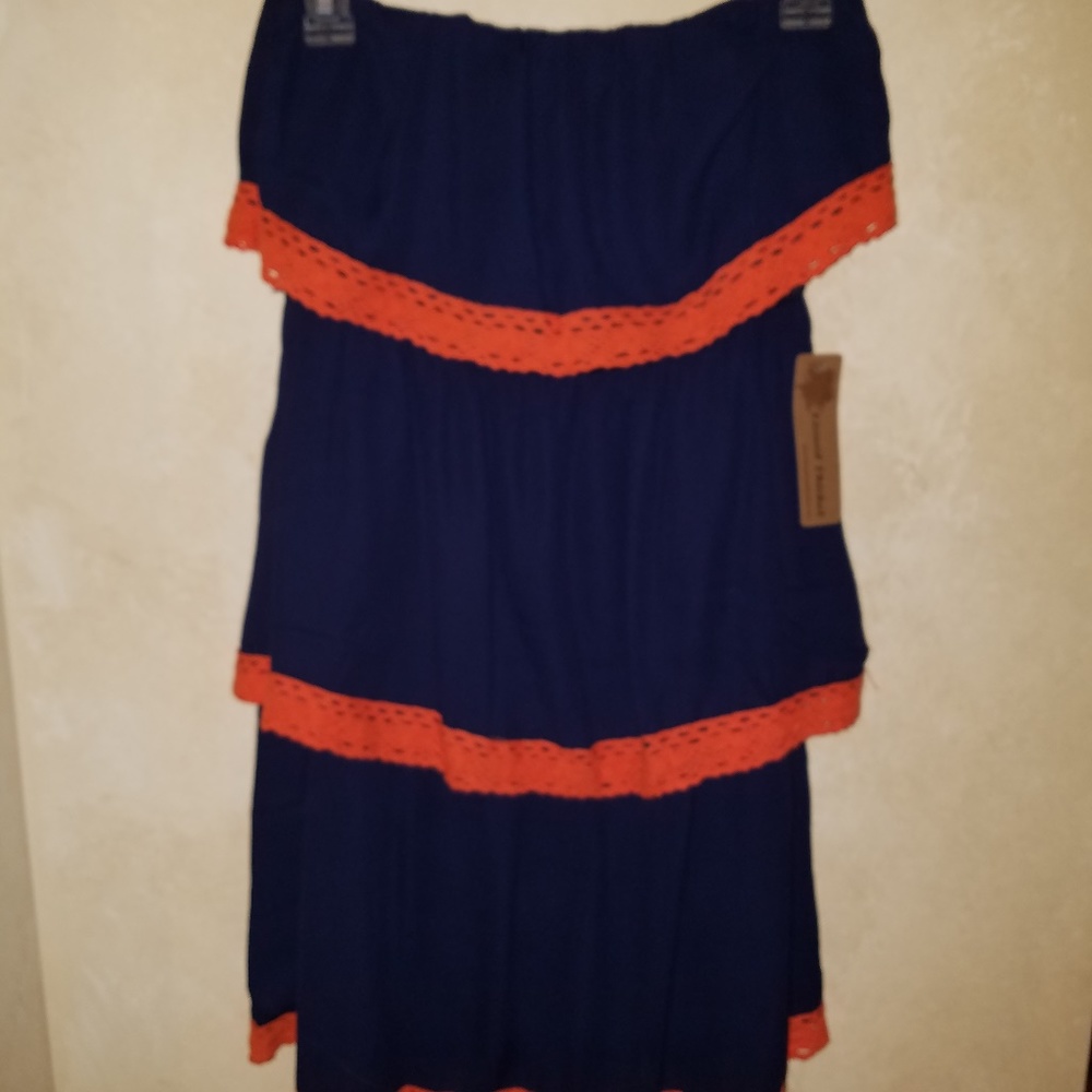 Lizard Thicket Strapless Navy & Orange Dress
